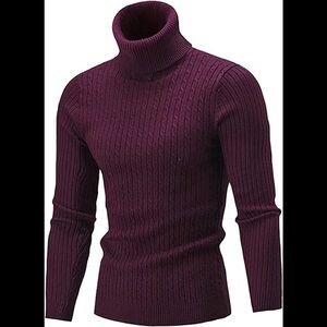 New Mens Turtleneck Thermal Lightweight Patterned Sweater Multiple Sizes Purple
